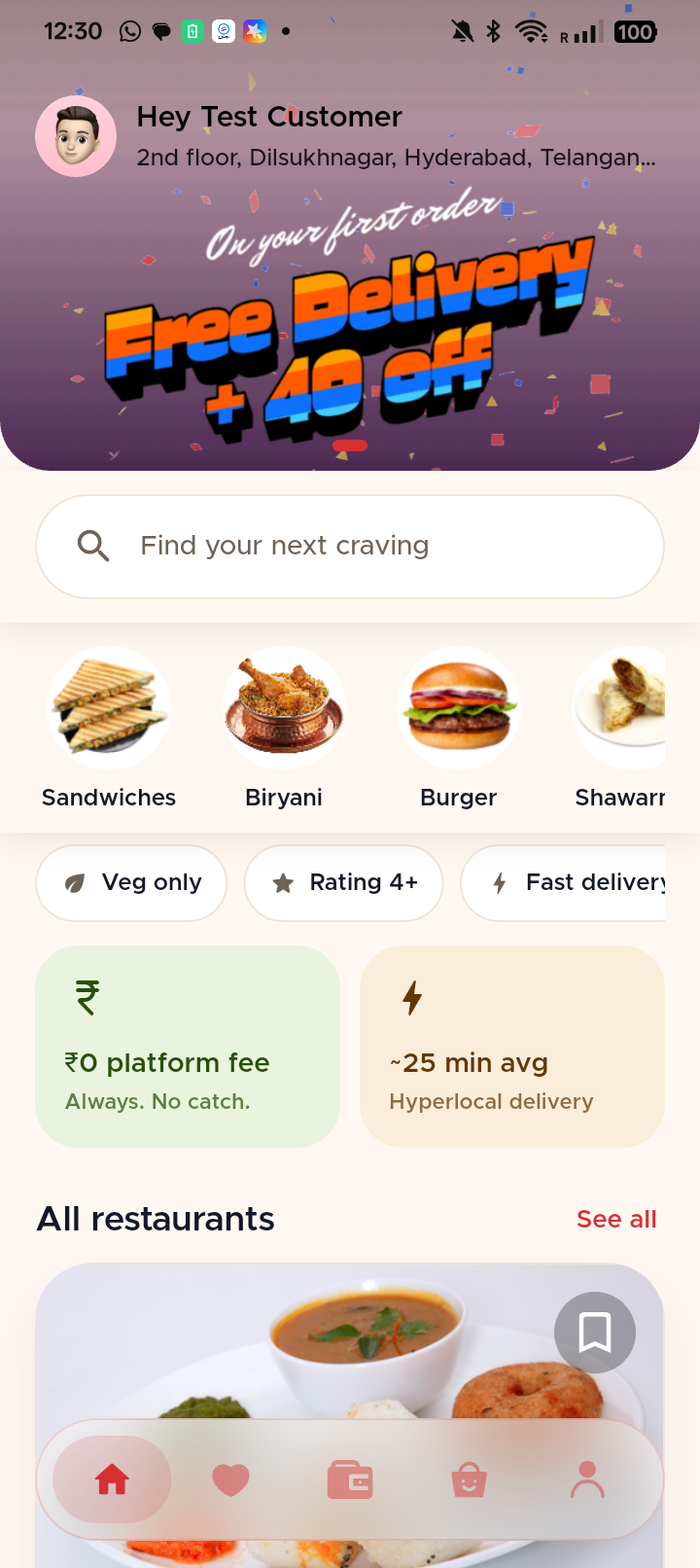 Feasto customer app home screen